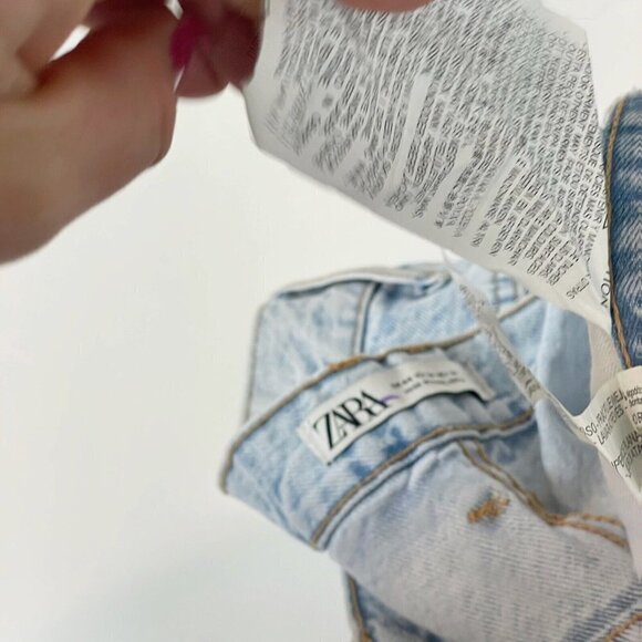 Zara Womens High Rise Cropped Button Denim Jeans Blue 34 Light Acid Wash Pockets - Picture 6 of 14